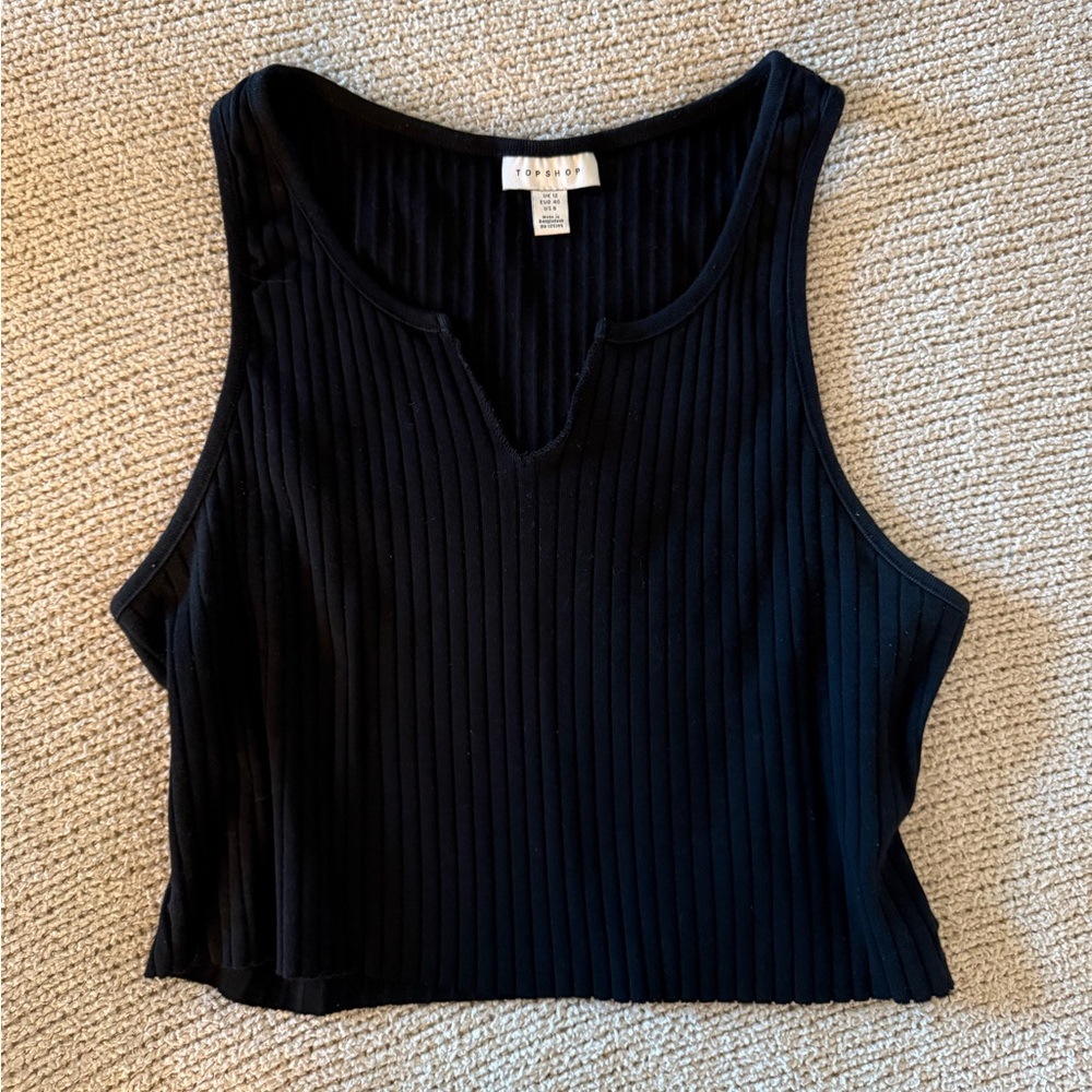 Topshop Black Ribbed Notch-Neck Tank
